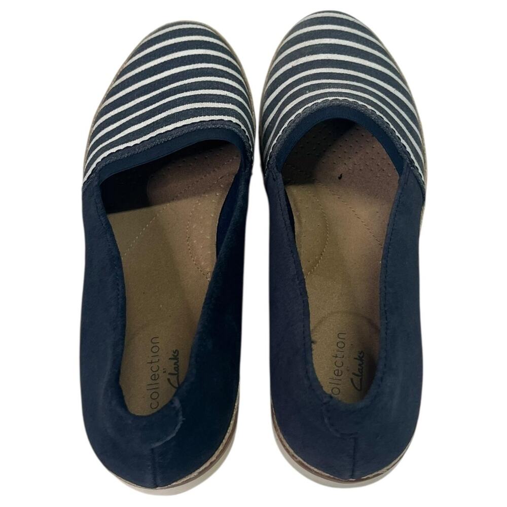 Clarks Shoes Womens 8.5 Blue White Striped Espadrille Slip On Comfort Nautical - Picture 8 of 11